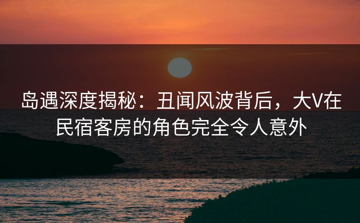 岛遇深度揭秘：丑闻风波背后，大V在民宿客房的角色完全令人意外